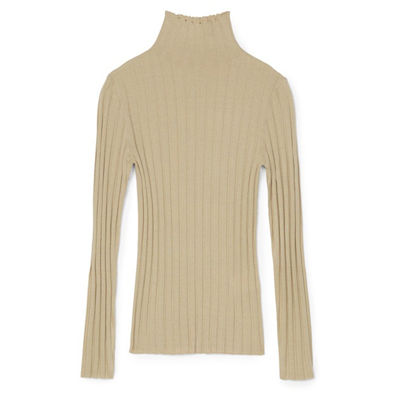 Solid Color High Neck Threaded Long Sleeve Top