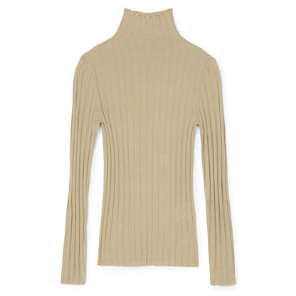 Solid Color High Neck Threaded Long Sleeve Top