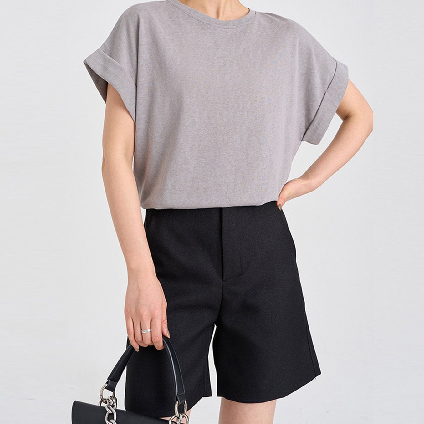 Solid Color Round Neck Short Sleeve Top