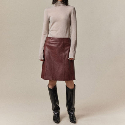 Midi A-line Leather Short Half Skirt