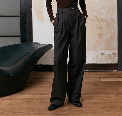 Solid Color Pocket High Waist Pants