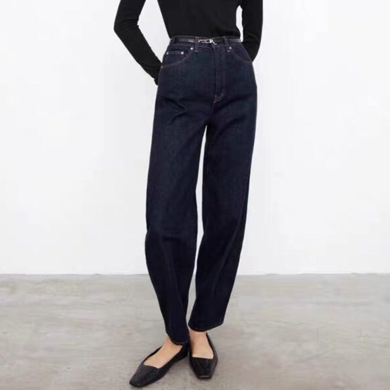 High Waisted Wide Leg Pocket Washed Jeans