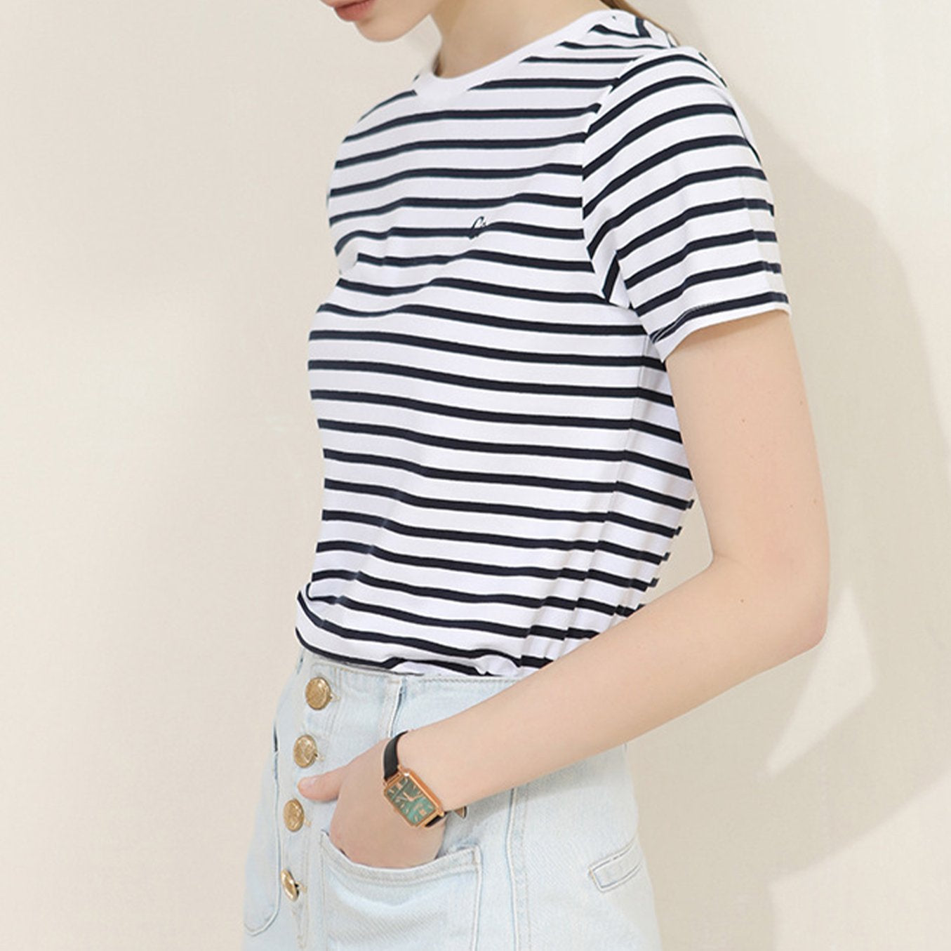 Striped Round Neck Short Sleeve Top