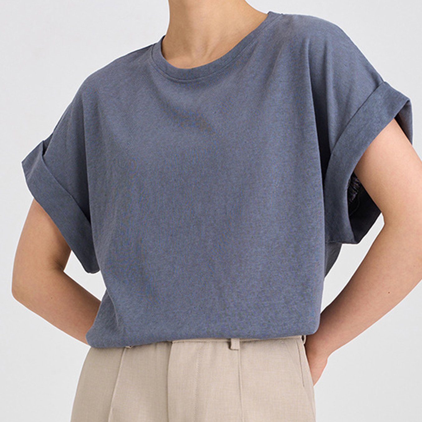 Solid Color Round Neck Short Sleeve Top