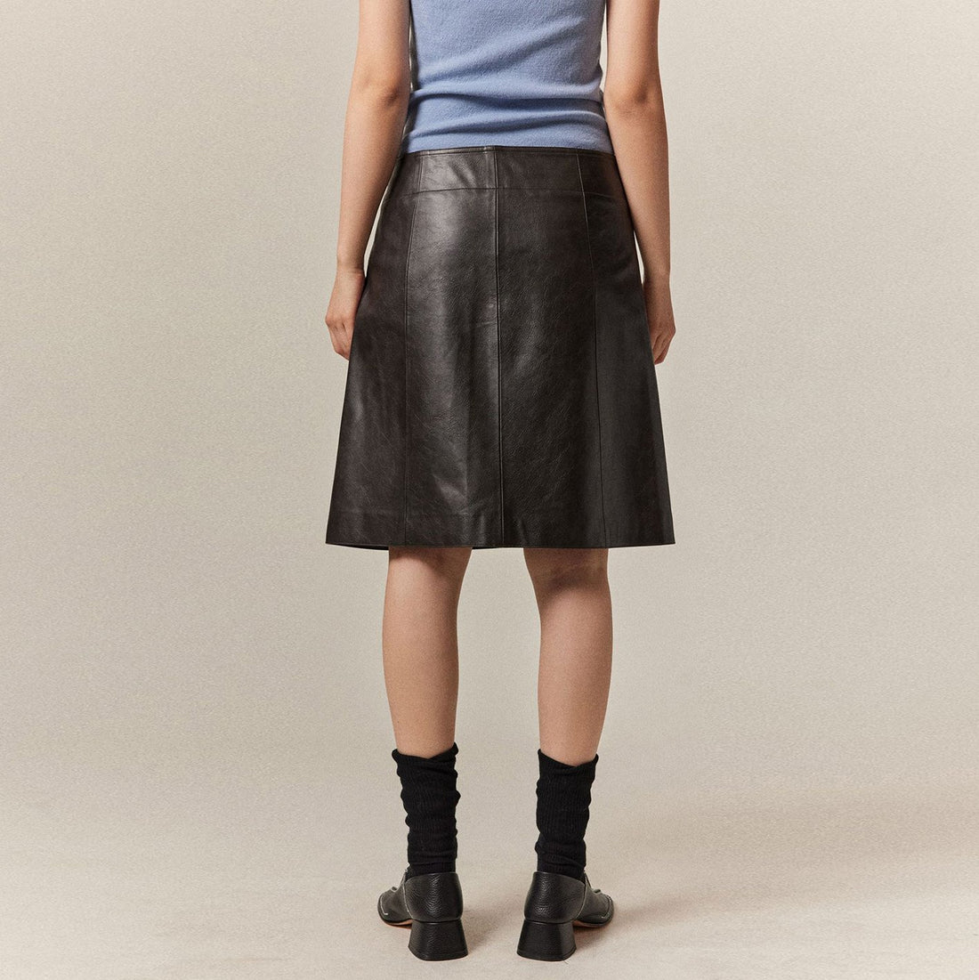 Midi A-line Leather Short Half Skirt