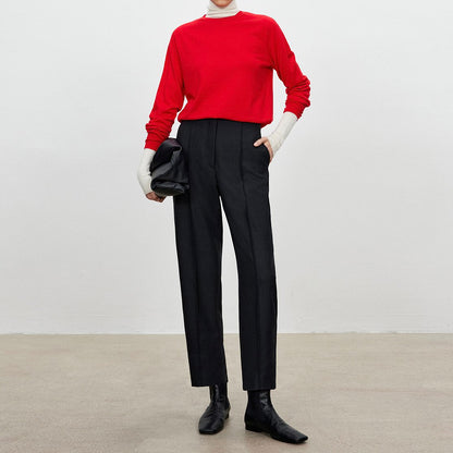 Solid Color Mid Waist Pocket Cropped Trousers