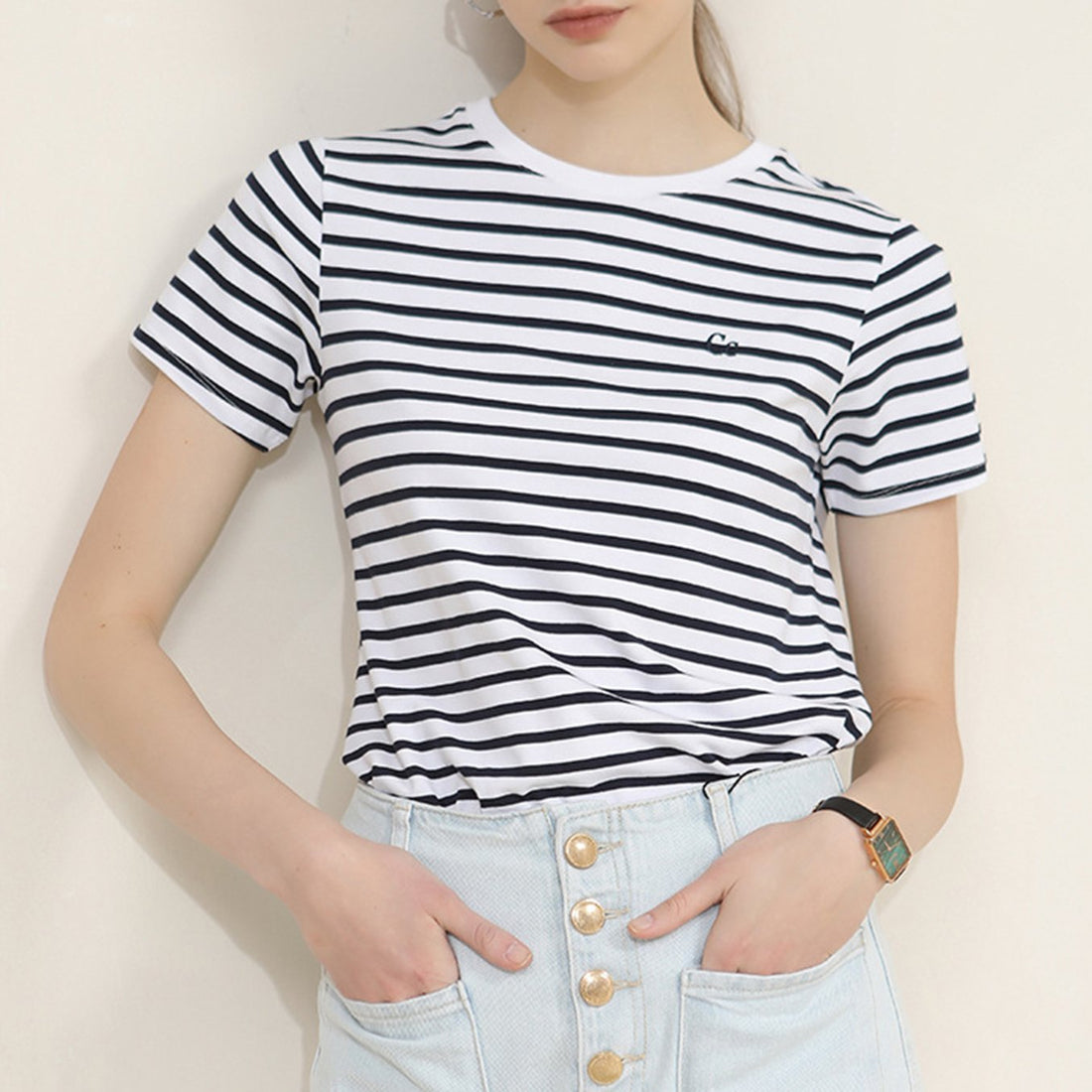 Striped Round Neck Short Sleeve Top