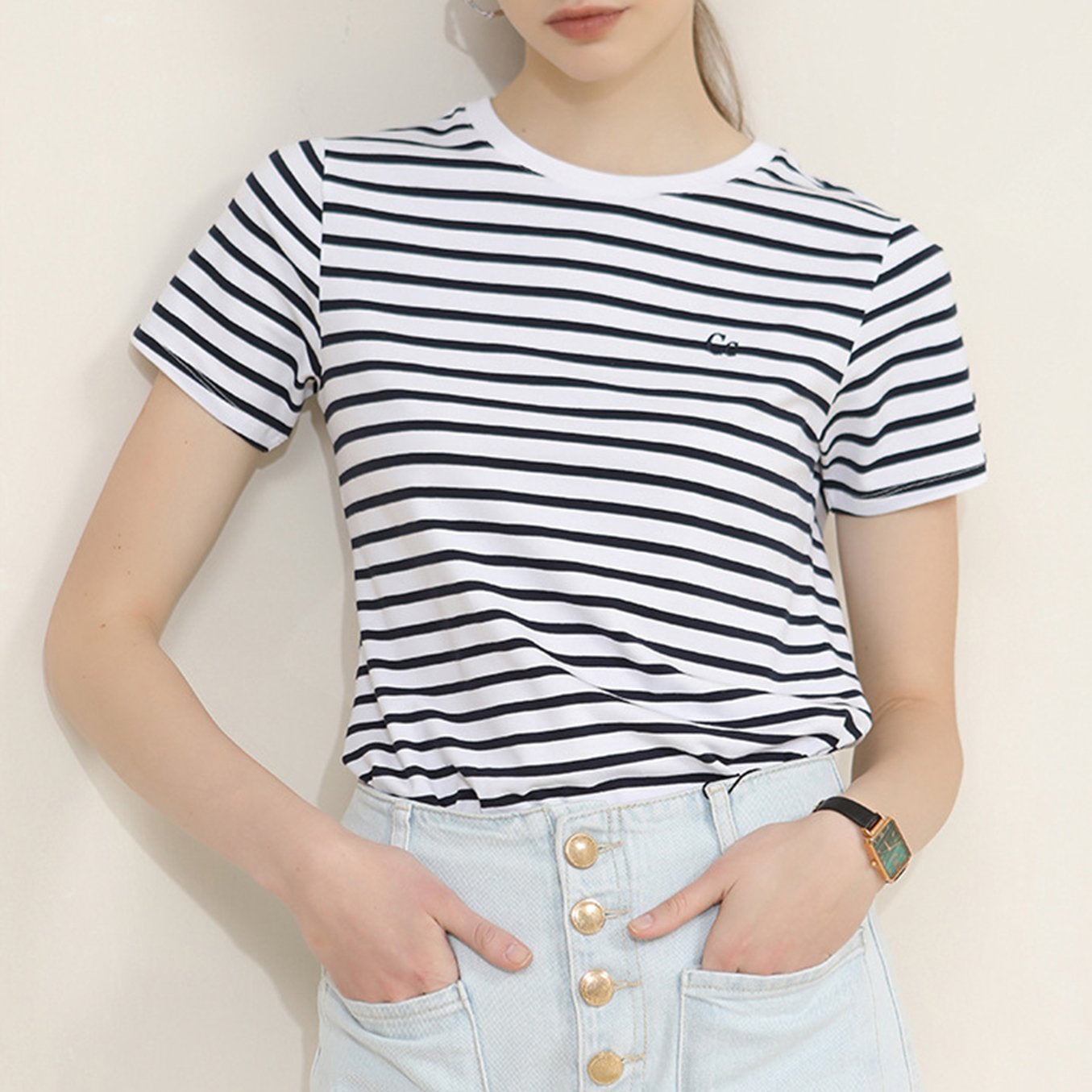 Striped Round Neck Short Sleeve Top