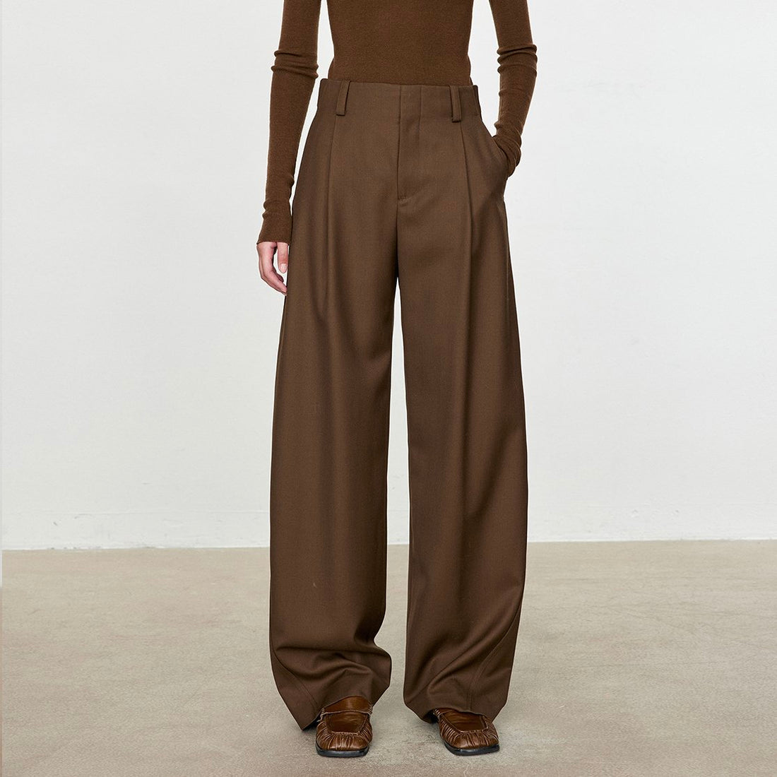 Solid Color High Waist Straight Pocket Pants