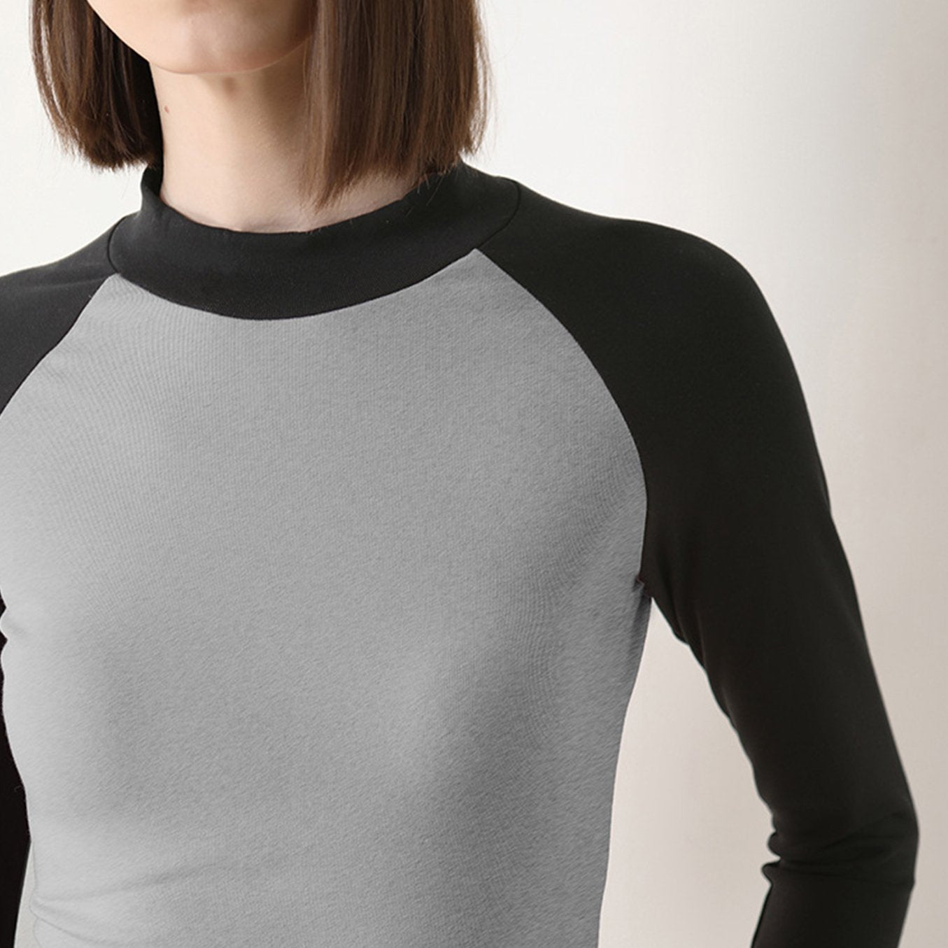 Half High Neck Color Block Long Sleeve Top