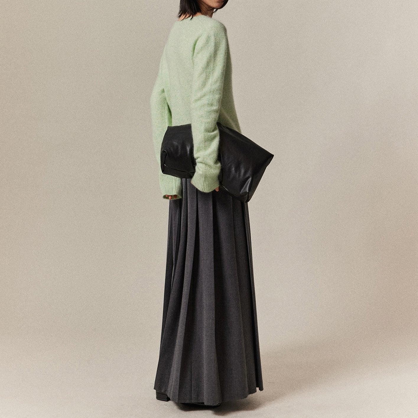 Solid Color Pleated Raw Edge Hem Long Skirt