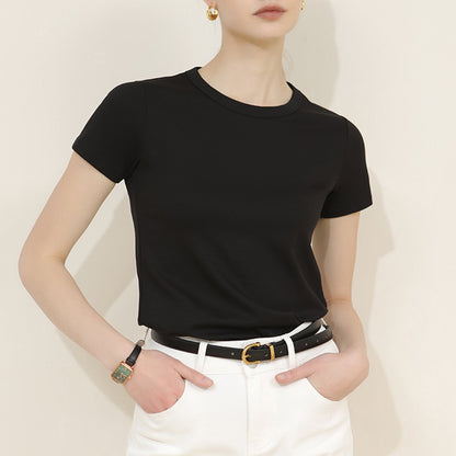 Solid Color Round Neck Short Sleeve Top