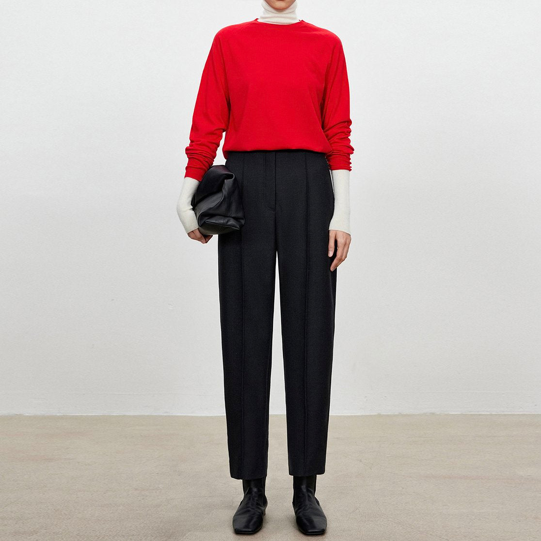 Solid Color Mid Waist Pocket Cropped Trousers