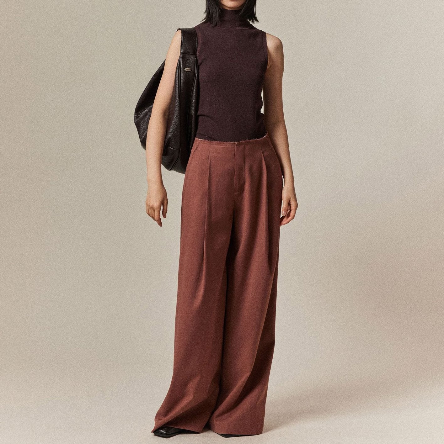 Solid Color Pocket Raw Edge Straight Leg Wide Leg Pants