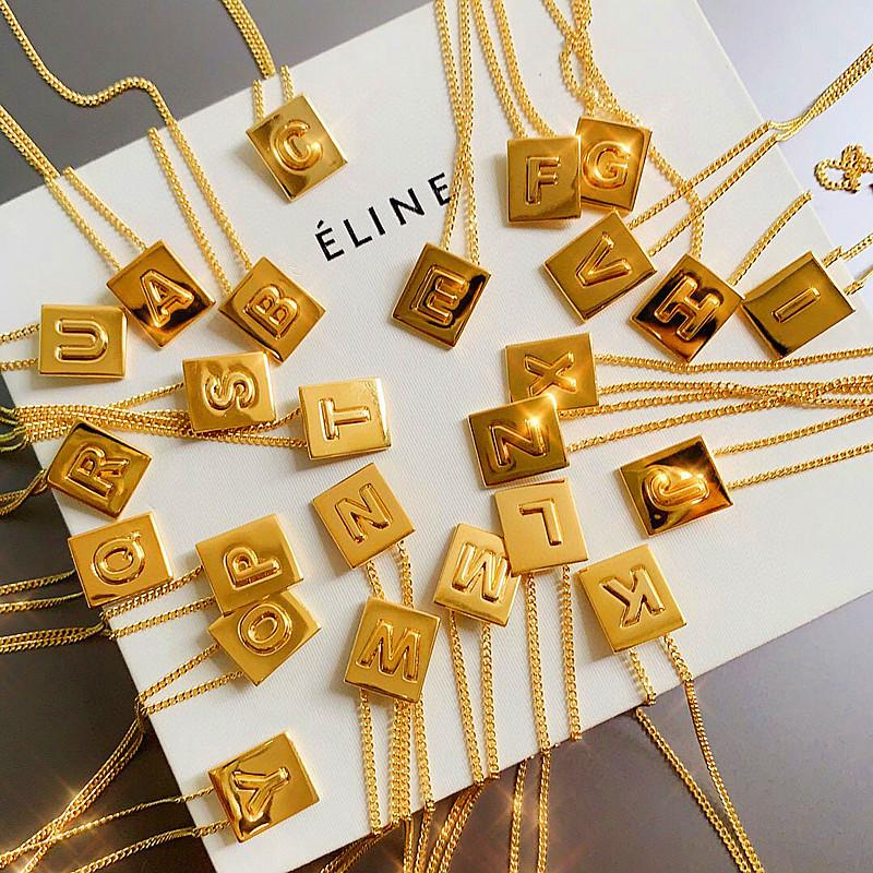 Gold Square 26 Letters Collarbone Necklace