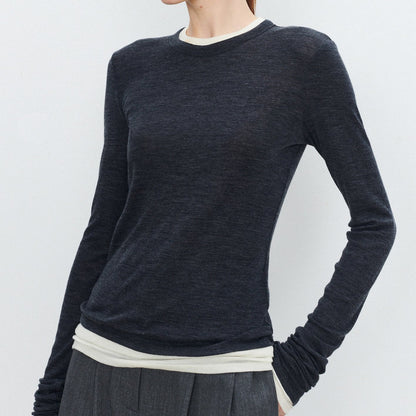 Round Neck Color Clash Long Sleeve Top