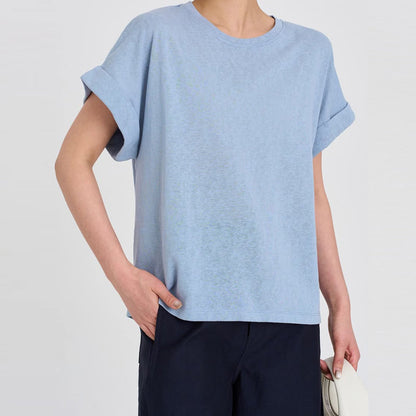 Solid Color Round Neck Short Sleeve Top