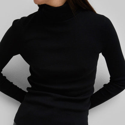 Solid Color High Neck Pullover Long Sleeve Top