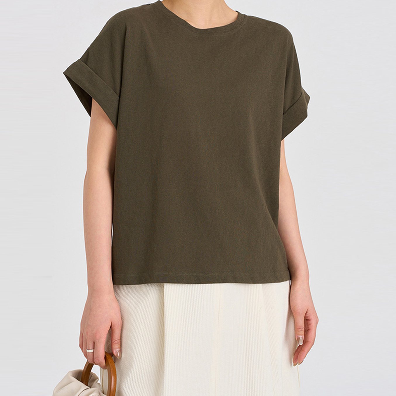 Solid Color Round Neck Short Sleeve Top