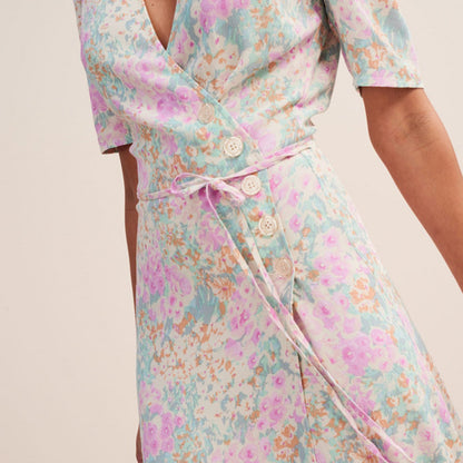 V-Neck Printed Floral Slash A-Line Dress