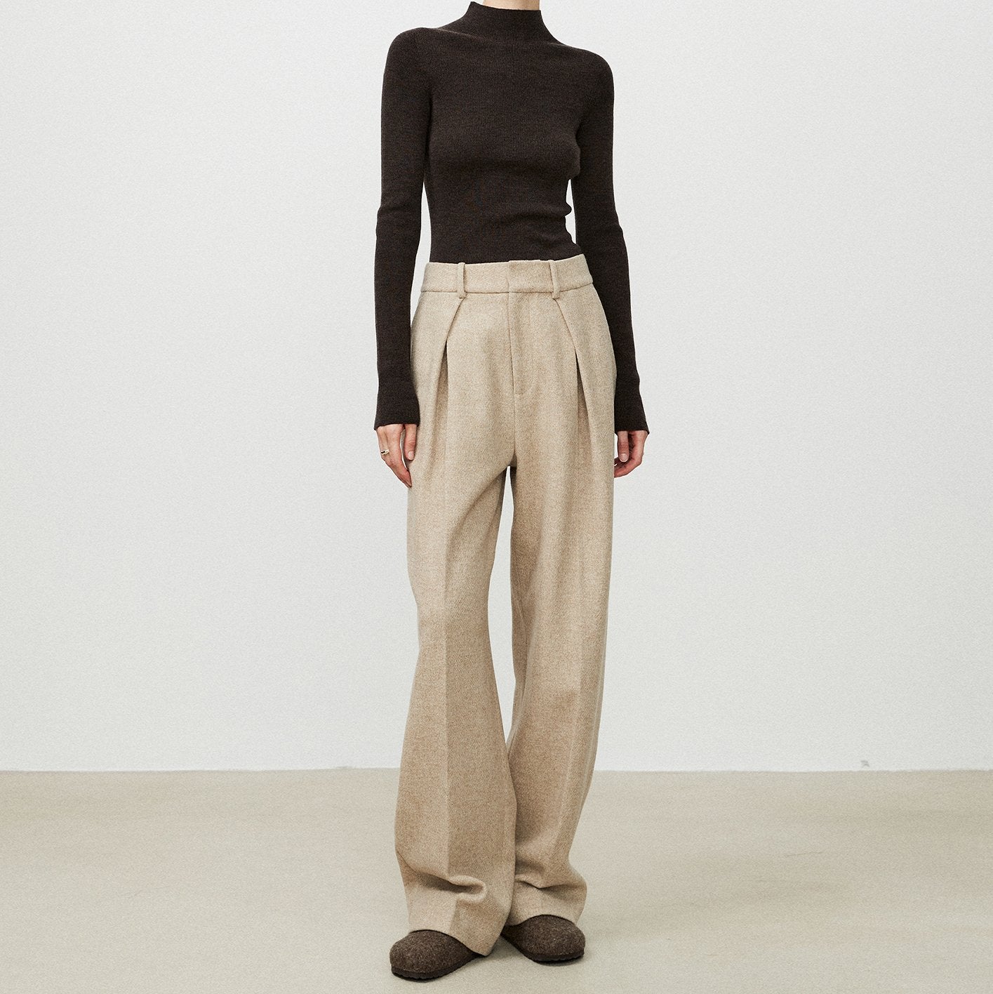 Herringbone High Waisted Wide Leg Pocket Straight Leg Pants