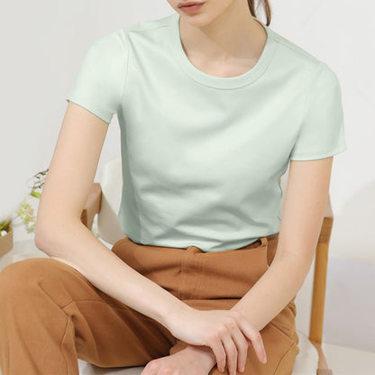 Solid Color Round Neck Short Sleeve Top