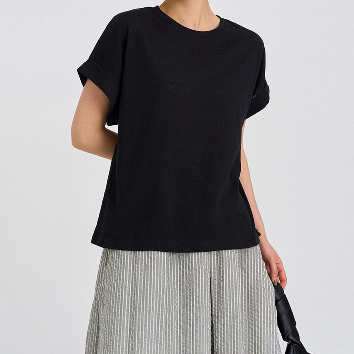 Solid Color Round Neck Short Sleeve Top