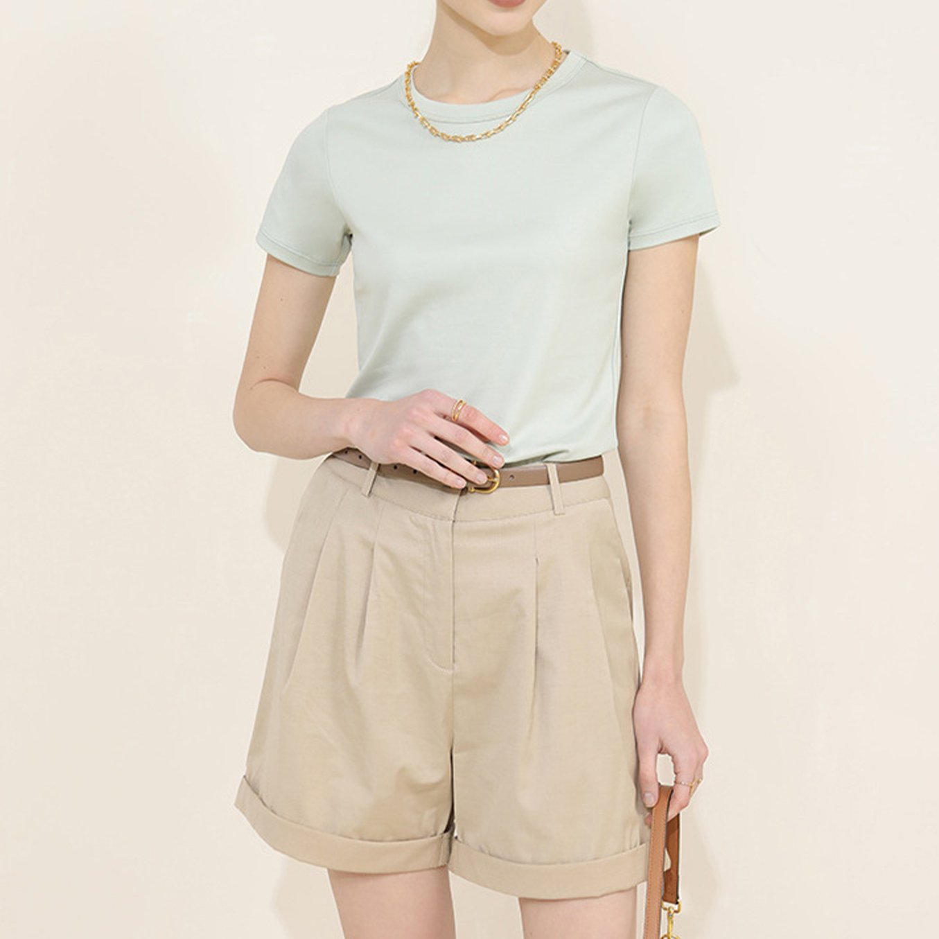 Solid Color Round Neck Short Sleeve Top