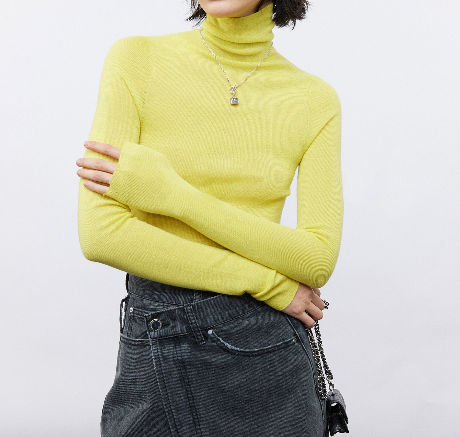 Solid Color High Neck Knit Long Sleeve Top