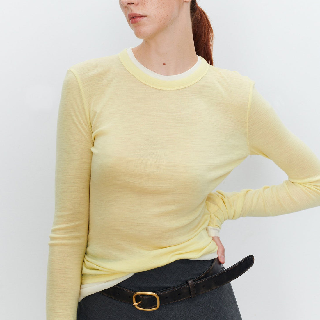 Round Neck Color Clash Long Sleeve Top