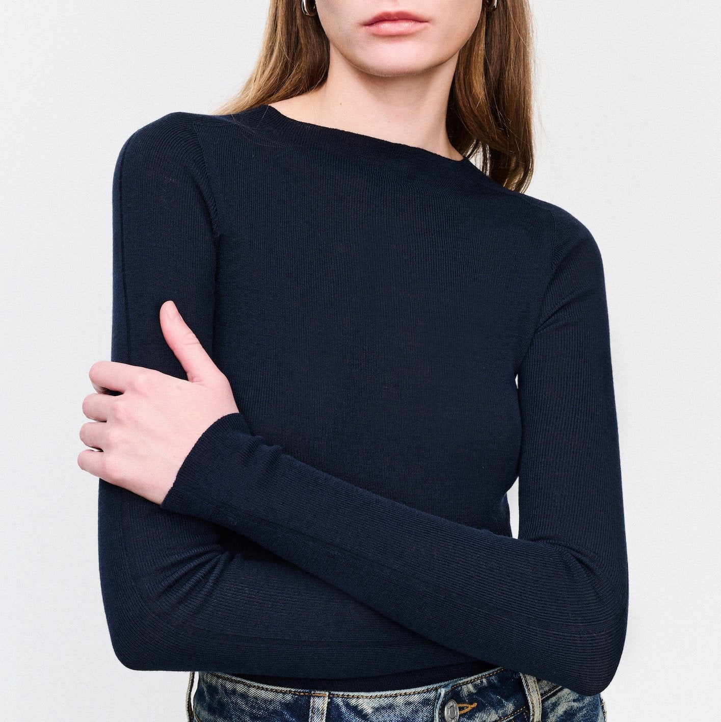 Solid Color Round Neck Long Sleeve Knit Bottom Shirt