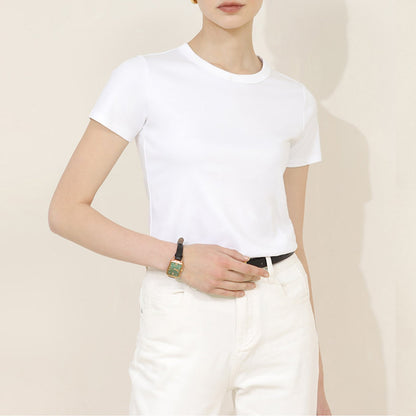 Solid Color Round Neck Short Sleeve Top