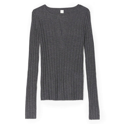 Solid Color V-Neck Threaded Pullover Top