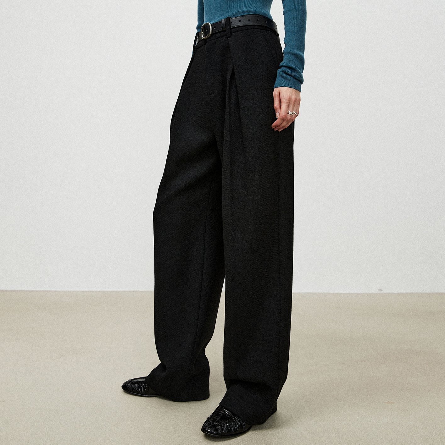 Herringbone High Waisted Wide Leg Pocket Straight Leg Pants